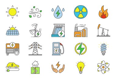 Elektrik enerji renk Icons set
