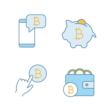 Bitcoin cryptocurrency renk Icons set