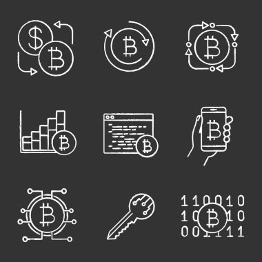 Bitcoin cryptocurrency tebeşir Icons set