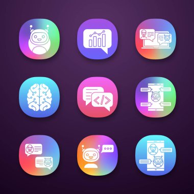 Chatbots app Icons set, mobil uygulamalar