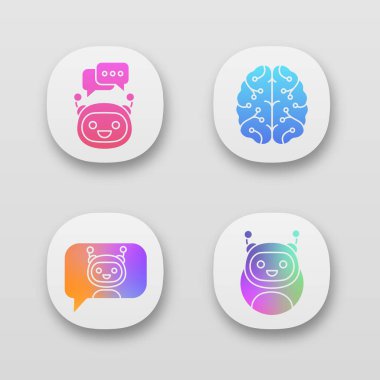 Chatbots app Icons set, messenger ve sohbet botlar