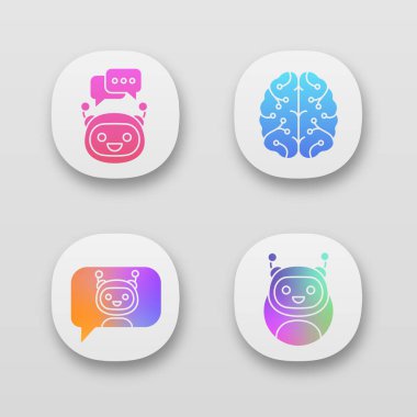 Chatbots app Icons set, messenger ve sohbet botlar