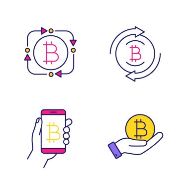 Bitcoin cryptocurrency renk Icons set
