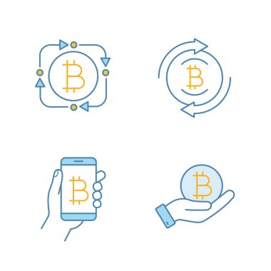 Bitcoin cryptocurrency renk Icons set