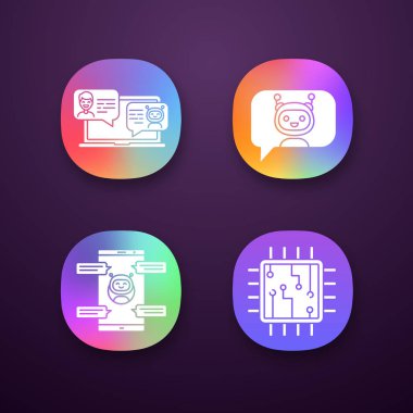 Chatbots app Icons set, modern robotlar