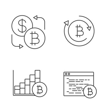 Bitcoin cryptocurrency doğrusal Icons set