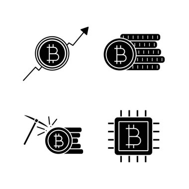 Bitcoin cryptocurrency glif Icons set