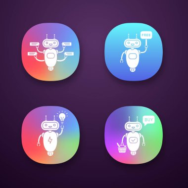 Chatbots app Icons set, modern robotlar