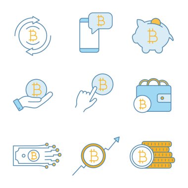 Bitcoin cryptocurrency renk Icons set