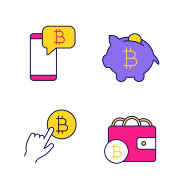 Bitcoin cryptocurrency renk Icons set