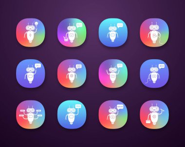 Chatbots app Icons set, modern robotlar