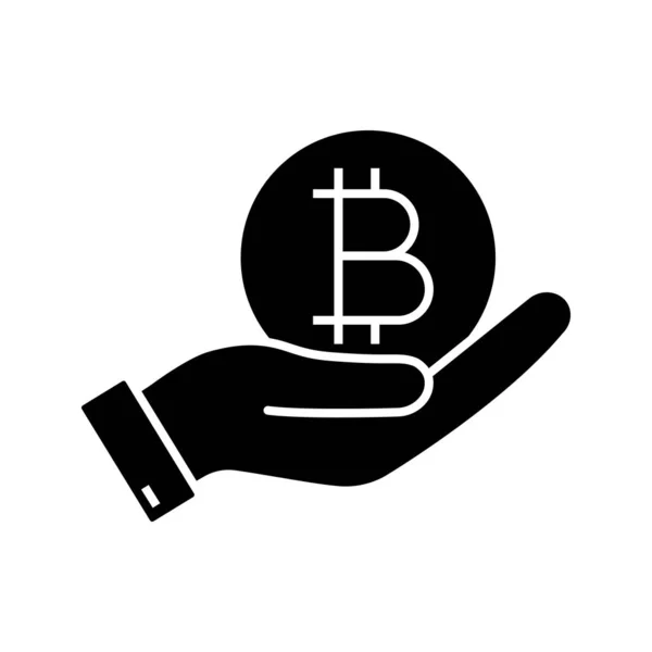 Open Hand Bitcoin Coin Glyph Icon — Stock Vector