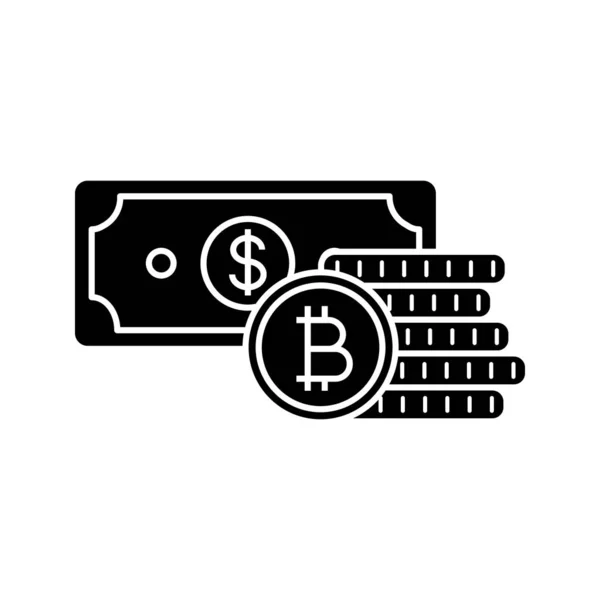 Empilhamento Moedas Bitcoin Ícone Glifo Nota Dólar — Vetor de Stock