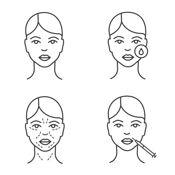 Conjunto Iconos Lineales Inyección Botox — Vector de stock