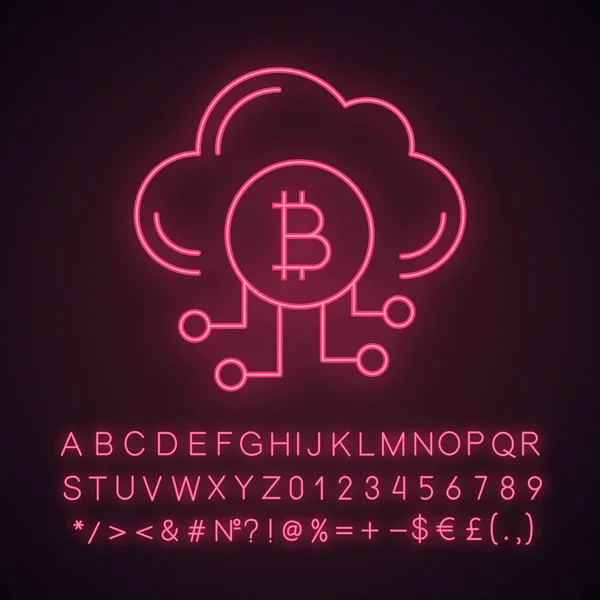 Kryptowährung Cloud Mining Service Neonlicht Symbol — Stockvektor
