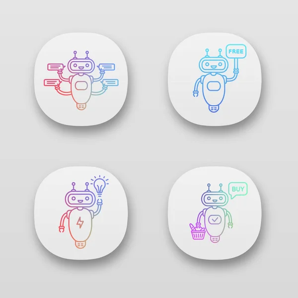 Chatbots Set Icone App Robot Moderni — Vettoriale Stock