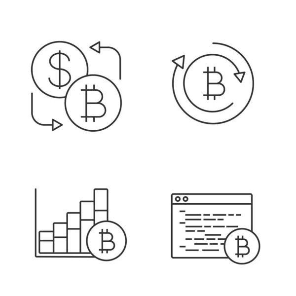 Bitcoin Cryptocurrency Linear Icons Set — Stock Vector