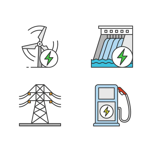 Elektrische Energie Pictogrammen Kleurset — Stockvector