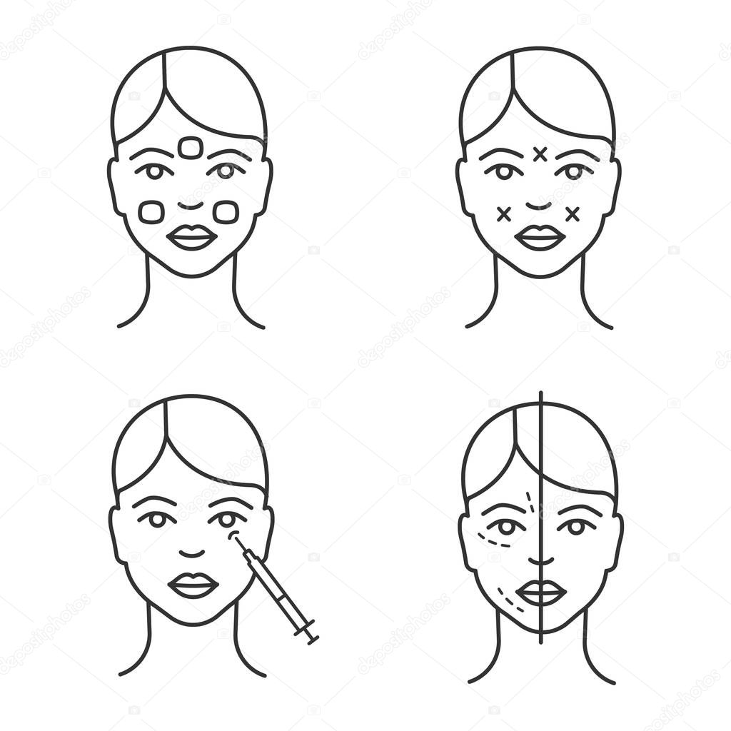 Botox injection linear icons set