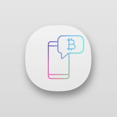 Bitcoin sohbet app simgesi, bitcoin işareti konuşma balonu içinde smartphone
