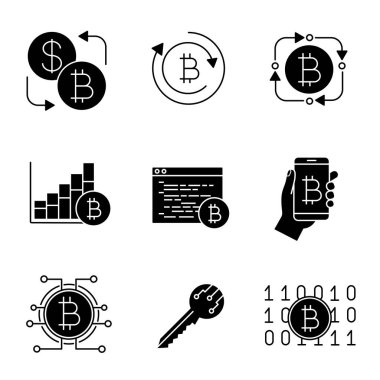 Bitcoin cryptocurrency glif Icons set