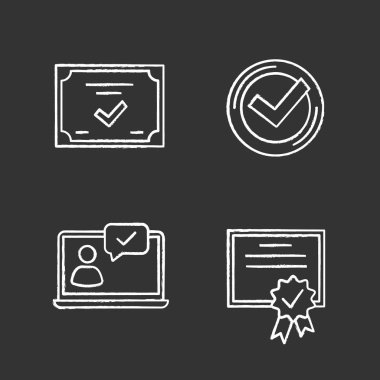 Tebeşir Icons set onaylamak, sohbet onayladı, sertifika, onay işareti