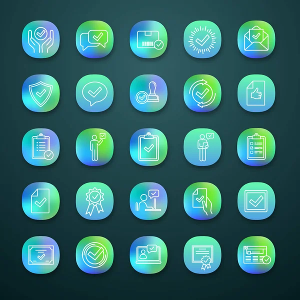 Onaylama app Icons set, sertifikalar, Ödülleri, kalite rozetleri ile onay işaretli