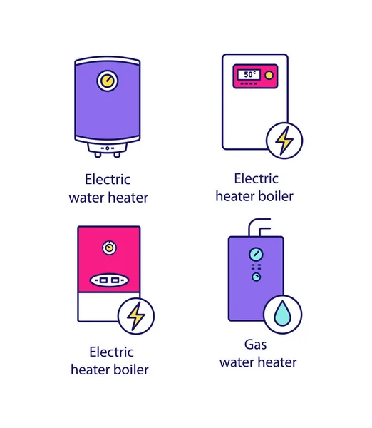 Heating Color Icons Set Central Heating System — Stock Vector