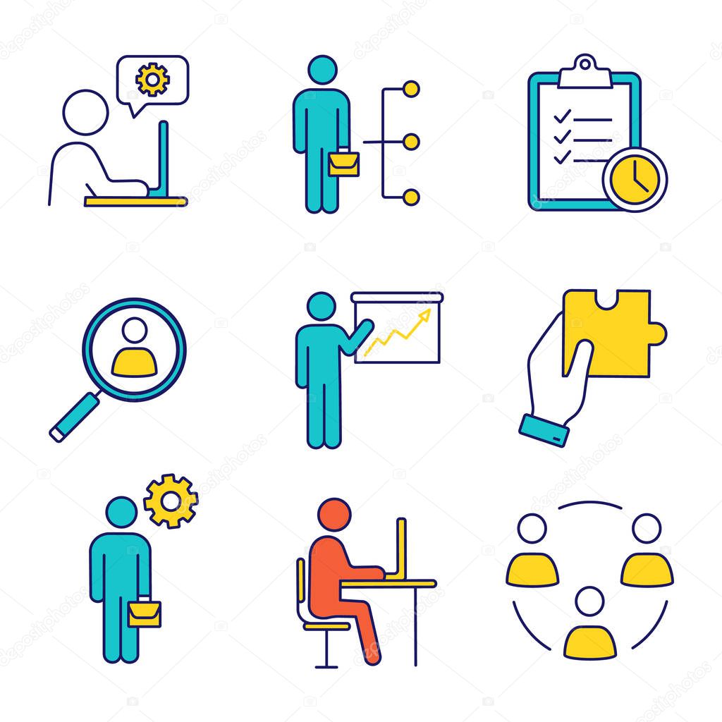 Business management color icons set