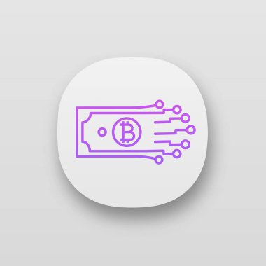 Kağıt para ile Bitcoin küçük parça yolu app simgesi.