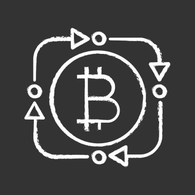 Bitcoin tebeşir kutsal kişilerin resmi içinde oklarla daire.