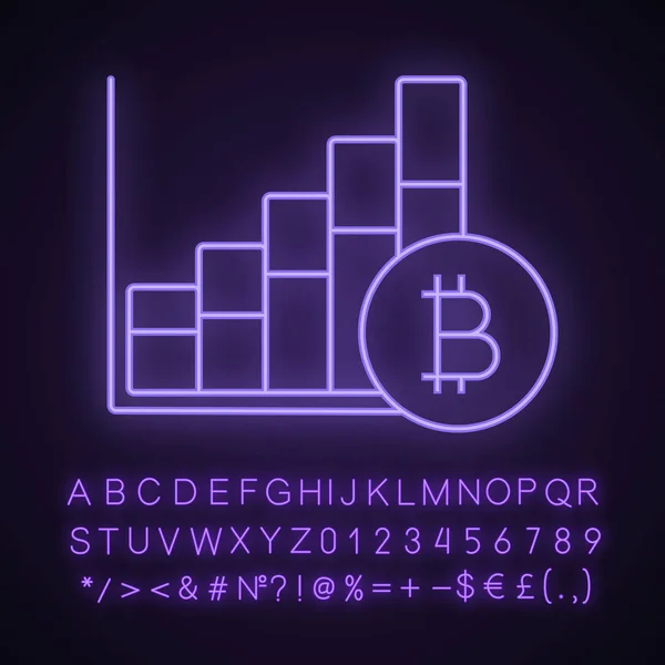 Statistik Diagramm Mit Bitcoin Zeichen Marktwachstum Diagramm Neonlicht Symbol — Stockvektor
