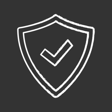 Tebeşir simgesini onay işareti güvenlik ile kalkan onaylı. 