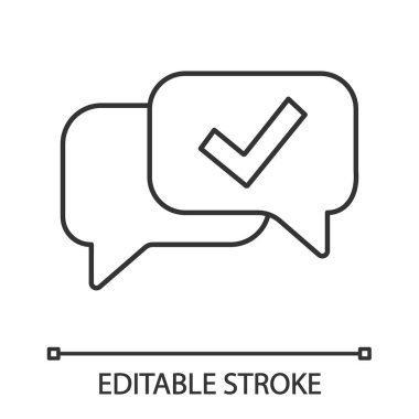 Konuşma balonları onay işareti ile sohbet doğrusal simgesi onaylı. 