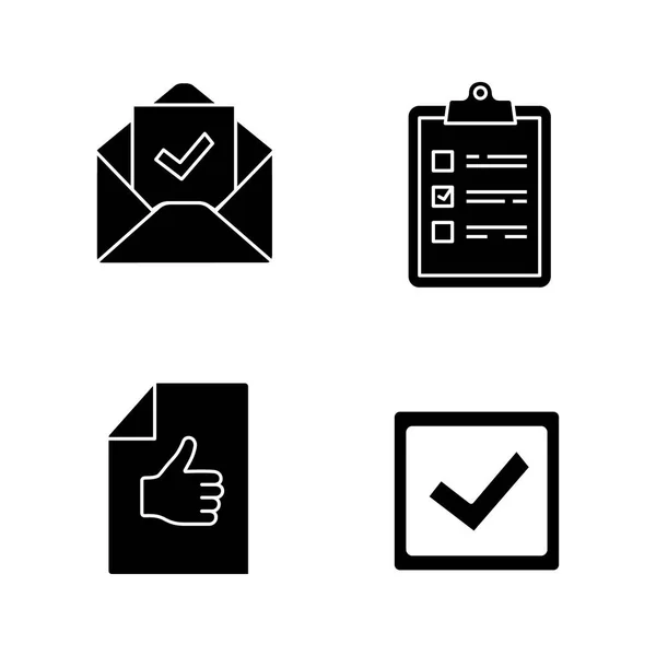 Approve Glyph Icons Set Task Planning Email Confirmation Checkbox Approval — Stock Vector