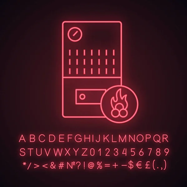 Paliwo Stałe Kocioł Znak Alfabetu Cyfry Symbole Ikona Neon Light — Wektor stockowy