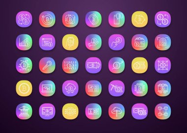 Bitcoin cryptocurrency app Icons set. 
