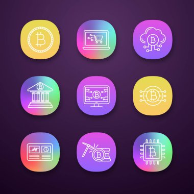 Bitcoin cryptocurrency app simgeleri ayarlayın. Bozuk para, online alışveriş, bulut incelemesi, bankacılık, bitcoin Web sayfası, hashrate, Cpu madencilik, cryptocurrency. 