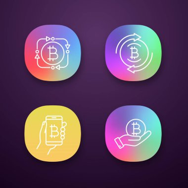 Bitcoin cryptocurrency app simgeleri ayarlayın. Fintech, bitcoin geri ödeme, Dijital Cüzdan, para el. 