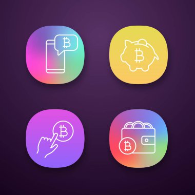 Bitcoin cryptocurrency app simgeleri ayarlayın. Bitcoin sohbet, kumbara, cryptocurrency ödeme tıklama, Dijital Cüzdan.