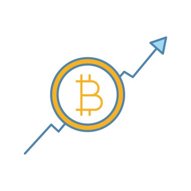 İstatistik diyagram bitcoin işareti ile Pazar büyüme grafik renk simgesini.