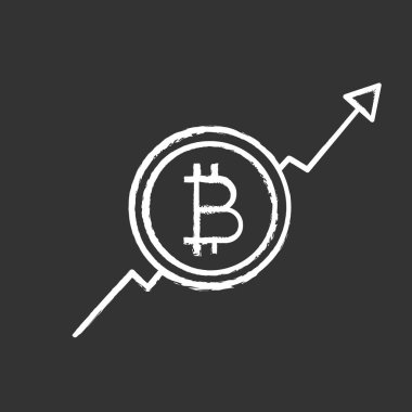 İstatistik diyagram bitcoin işareti ile Pazar büyüme grafik tebeşir simgesini.