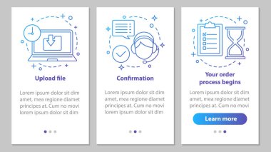 Müşteri destek onboarding mobil uygulaması sayfa ekran ile doğrusal kavramı afiş. 