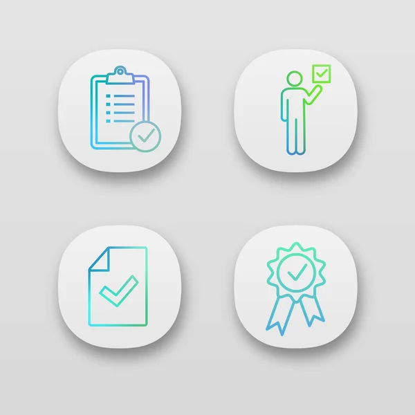 Approve App Icons Set Task Planning Voter Document Verification Award — Stock Vector