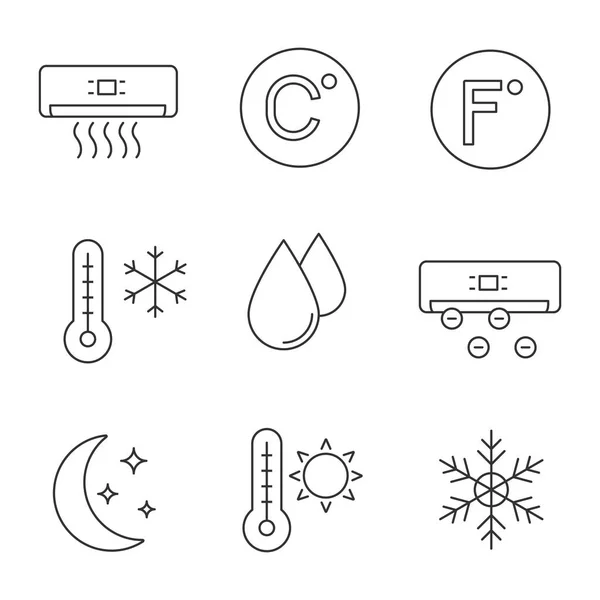 Set Iconos Lineales Aire Acondicionado Acondicionador Celsius Fahrenheit Temperatura Invierno — Vector de stock