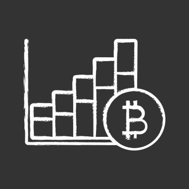 İstatistik diyagram bitcoin işaretiyle tebeşir simgesi. 