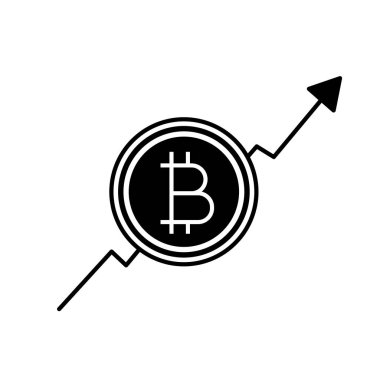 İstatistik diyagram bitcoin işareti ile Pazar büyüme grafik glif simgesini. 