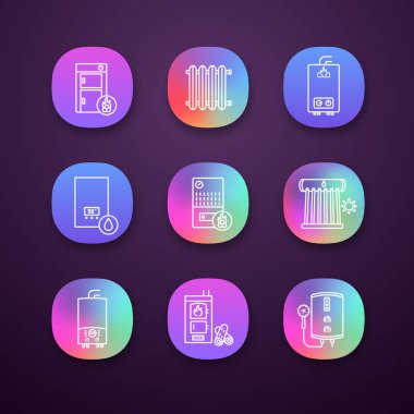 Ticari, endüstriyel ve yerel Merkezi Isıtma sistemleri app Icons set.