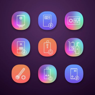 Ticari, endüstriyel ve yerel Merkezi Isıtma sistemleri app Icons set.