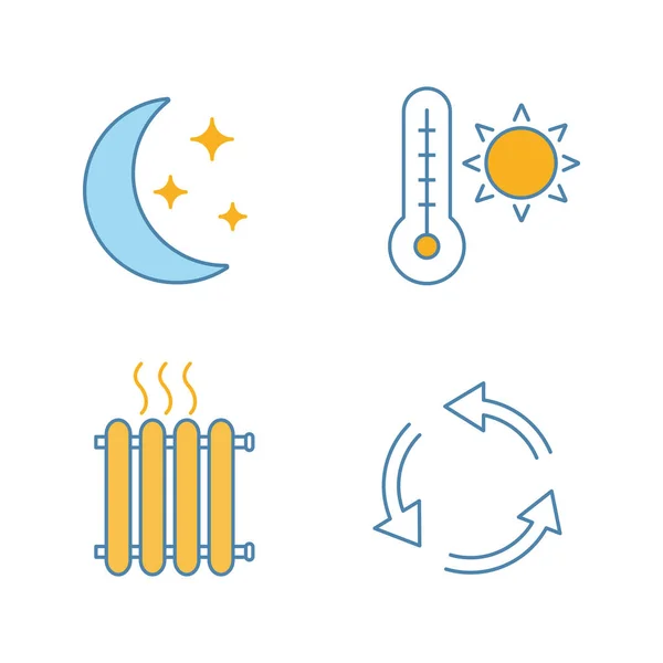 Conjunto Iconos Color Aire Acondicionado Clima Nocturno Temperatura Verano Radiador — Archivo Imágenes Vectoriales